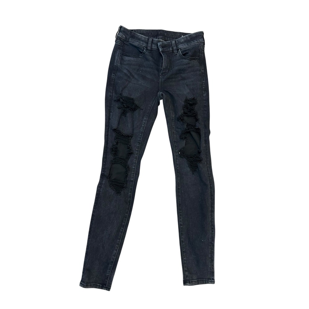 American Eagle Distressed Skinny Jeans Black Ripped High Waisted Womens Size 4